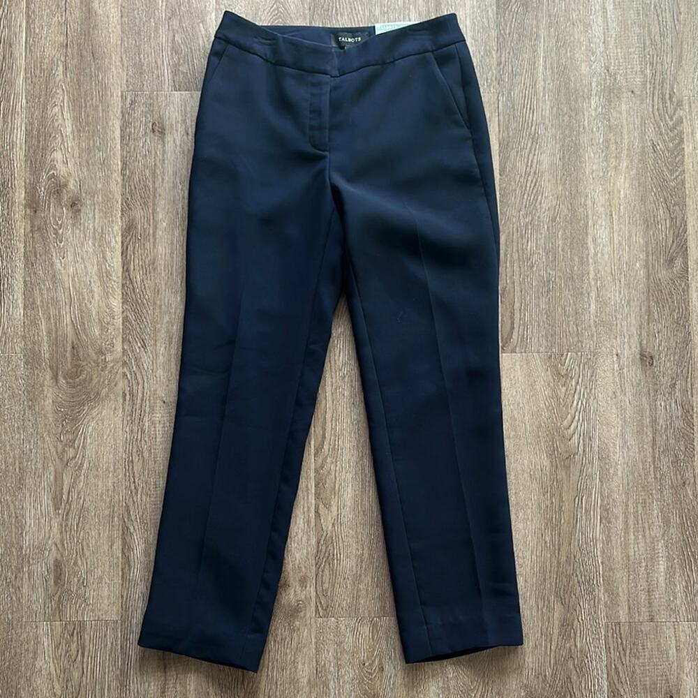 NWT Talbots Seasonless Crepe Straight Leg Pants Navy Size 2 Business Casual